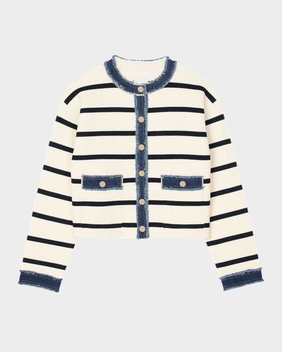Letouquet Striped Denim-Trim Cardigan